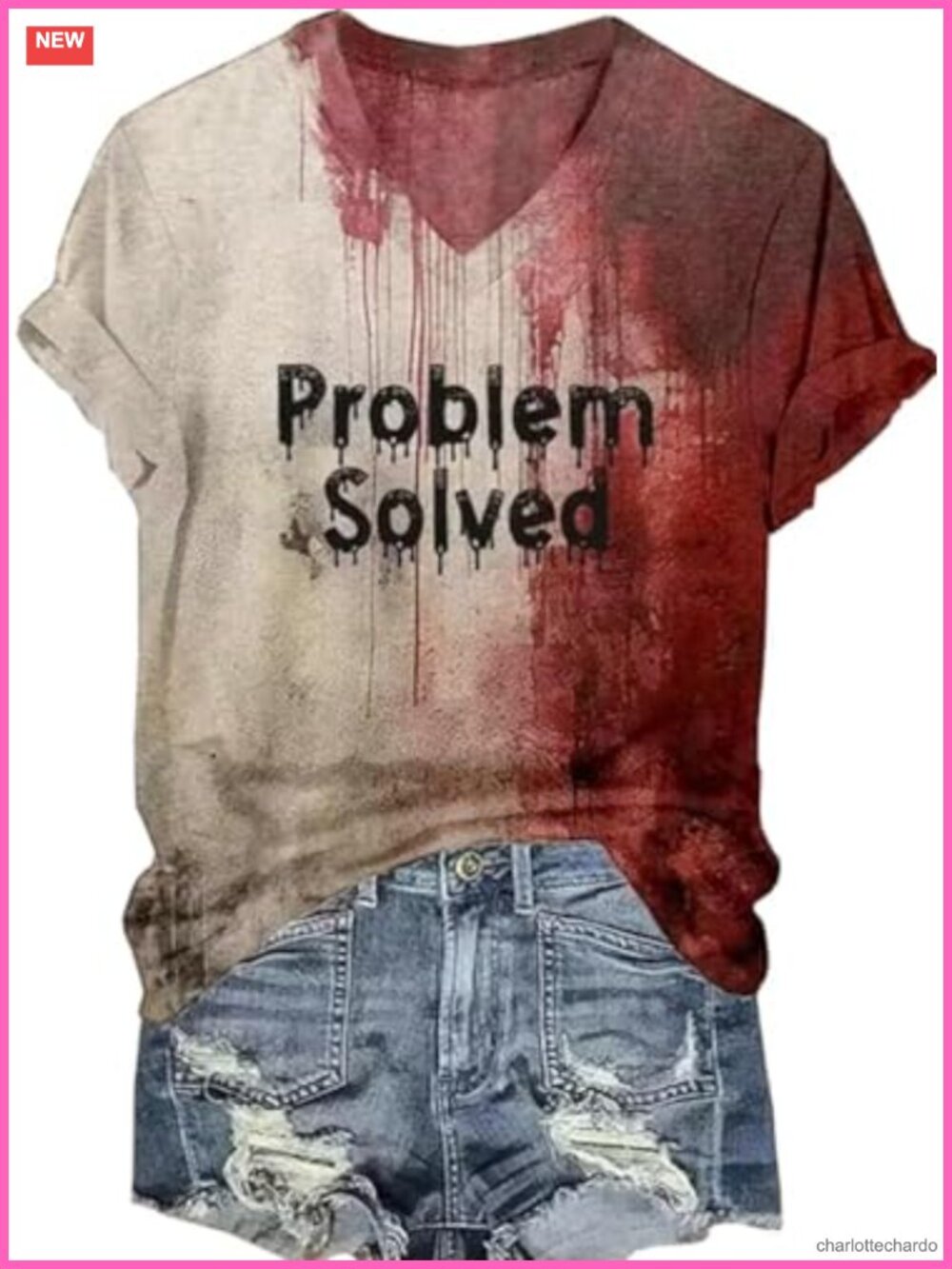 I'm Fine Problem Solved Blood Horror Halloween T-Shirt for Women Short Sleeve